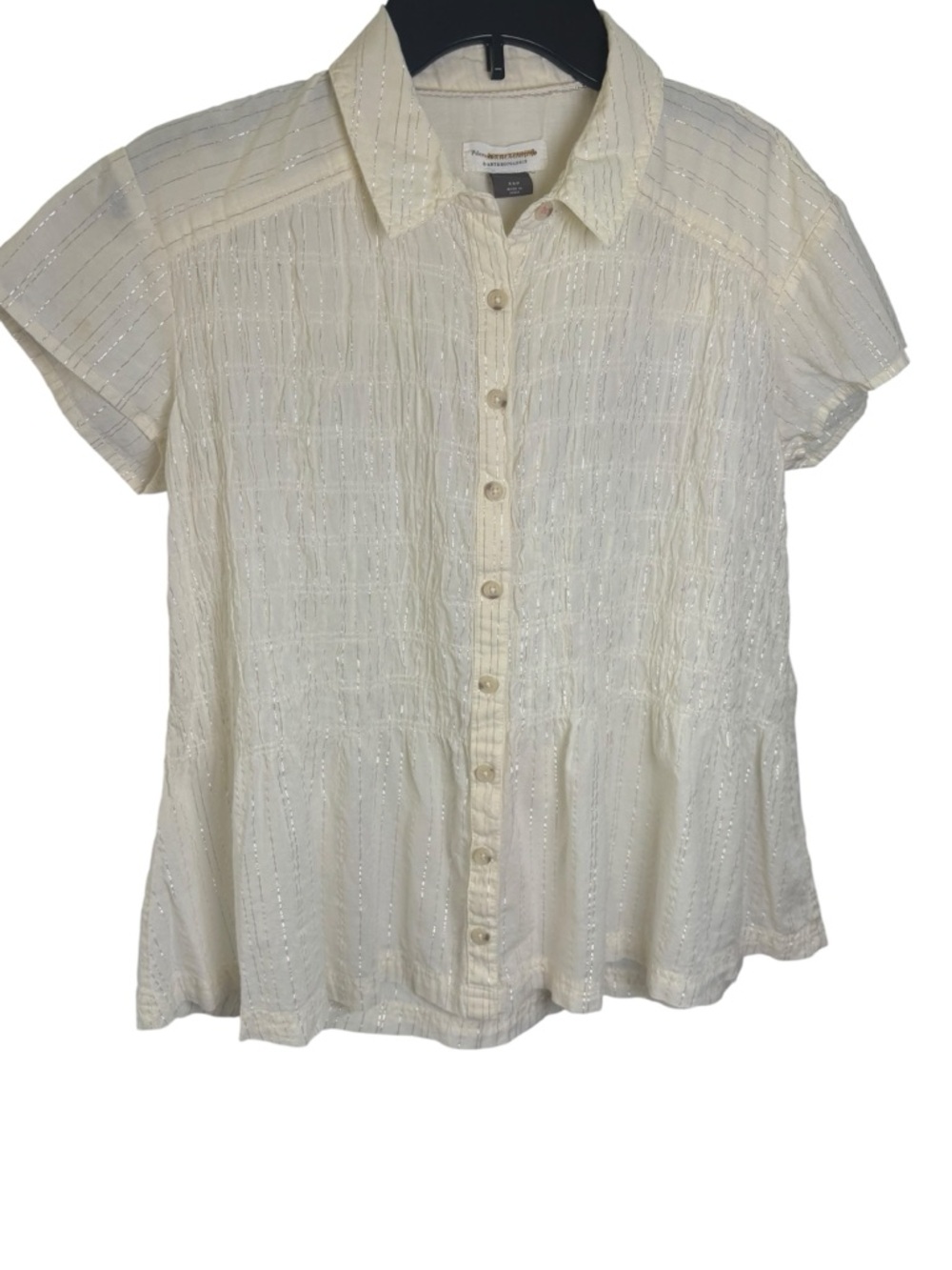 Pilcro by Anthropologie Ivory Sht-Slv Button-Down Women’s XSP Silver Metallic
